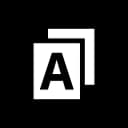 Apply Pack app icon, a white page with a black letter A in front of a second page, on black.